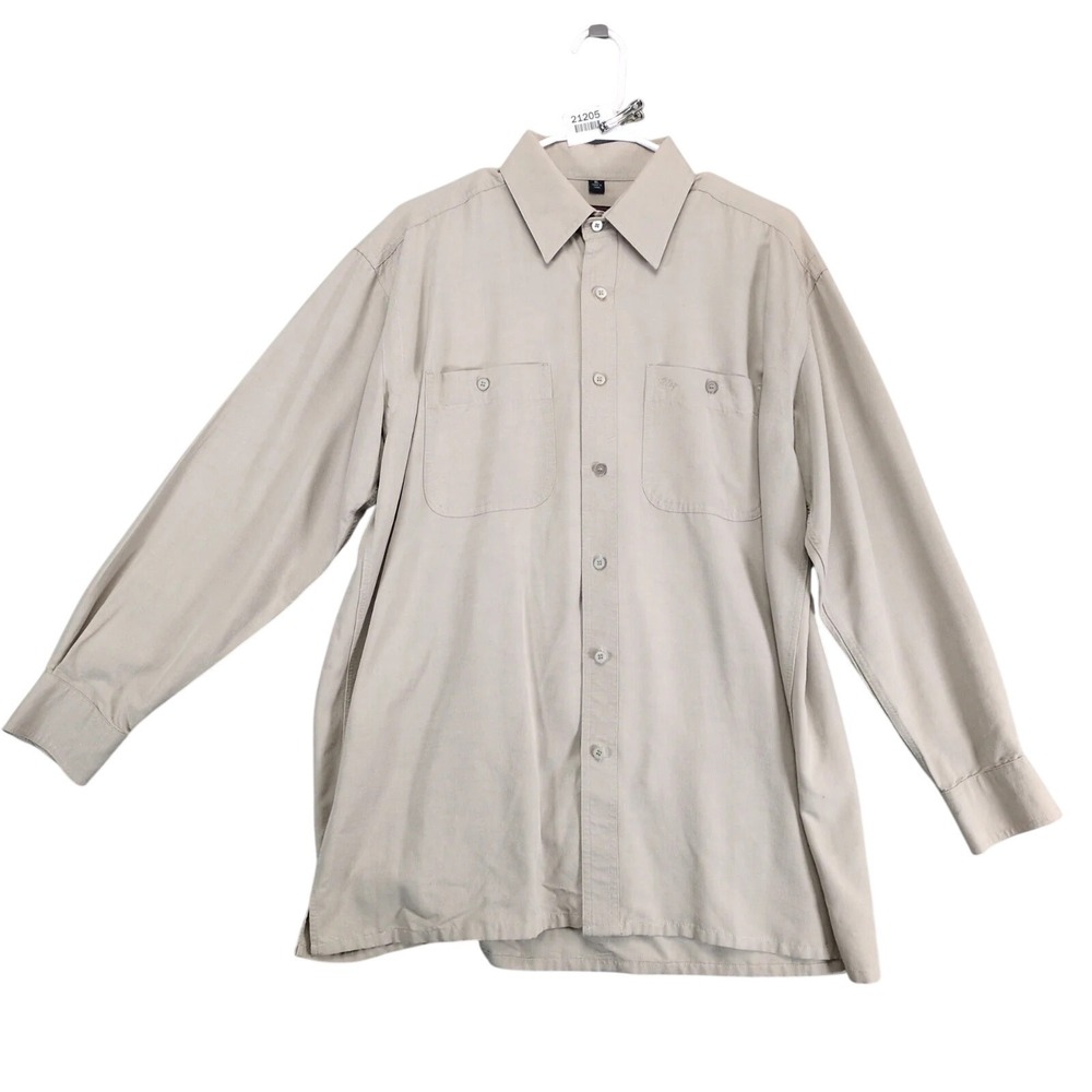 Oleg Cassini Long Sleeve Button Up Shirt Men's XL Beige Cotton Rayon Soft Casual